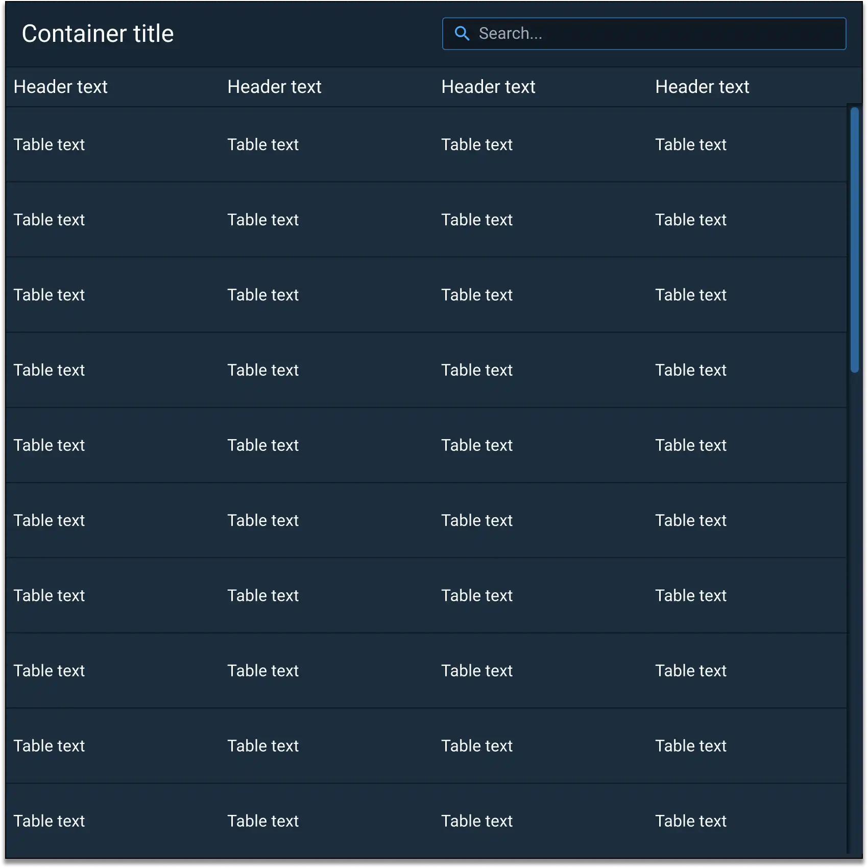 Do: Use Containers to build lists, tables, slide outs, and the like with proper component usage and placement.