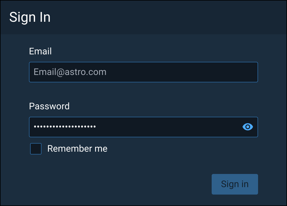 Example of a sign in screen hosted within a modal dialog