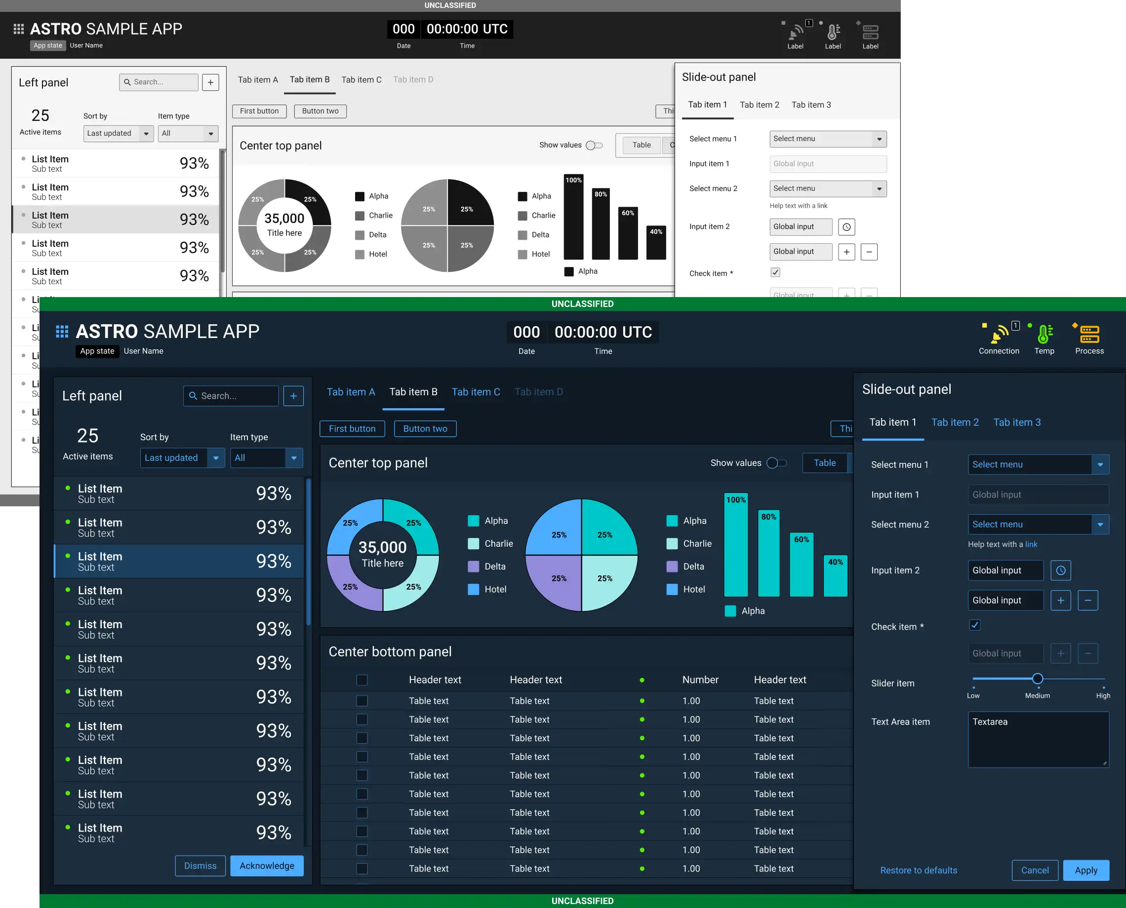 Low fidelity wireframe juxtaposed against a final visual design